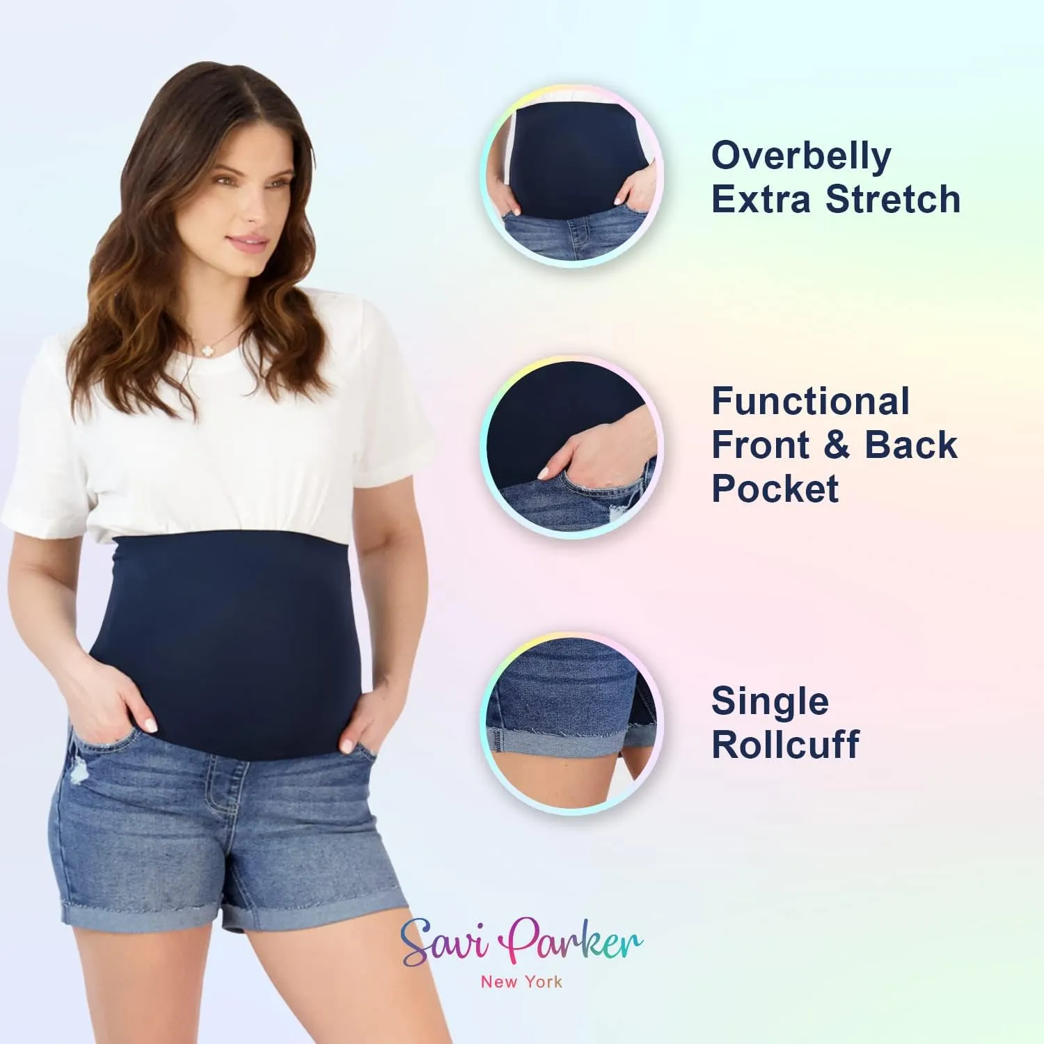 Savi Parker Women's Maternity Shorts Roll Cuff - Mom to Be Comfy Activewear - Pregnancy Clothes for Women, BCI Certified
