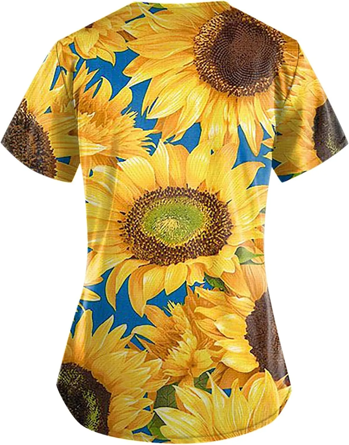 Scrubs Women Short Sleeve Floral Printed Scrubs Tops V Neck Working T-Shirts Soft Stretch Blouses with Pocket