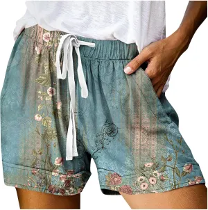Shorts for Women Vintage Graphic Shorts for Ladies Drawstring Elastic Waist Shorts Gym Workout Shorts Summer Casual