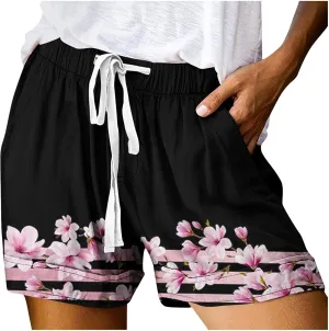 Shorts for Women Vintage Graphic Shorts for Ladies Drawstring Elastic Waist Shorts Gym Workout Shorts Summer Casual