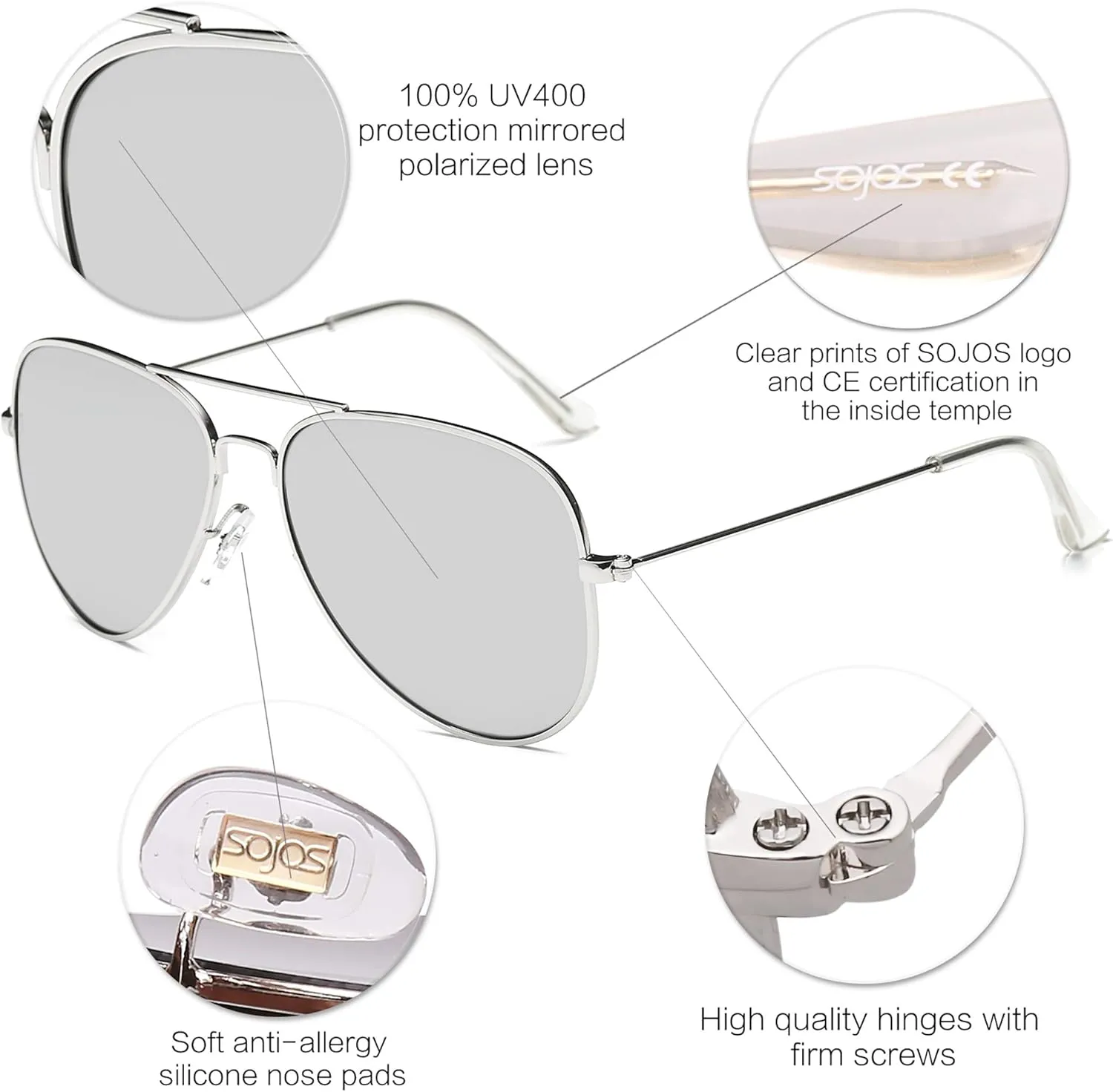 SOJOS Classic Aviator Polarized Sunglasses for Men Women Vintage Retro Style