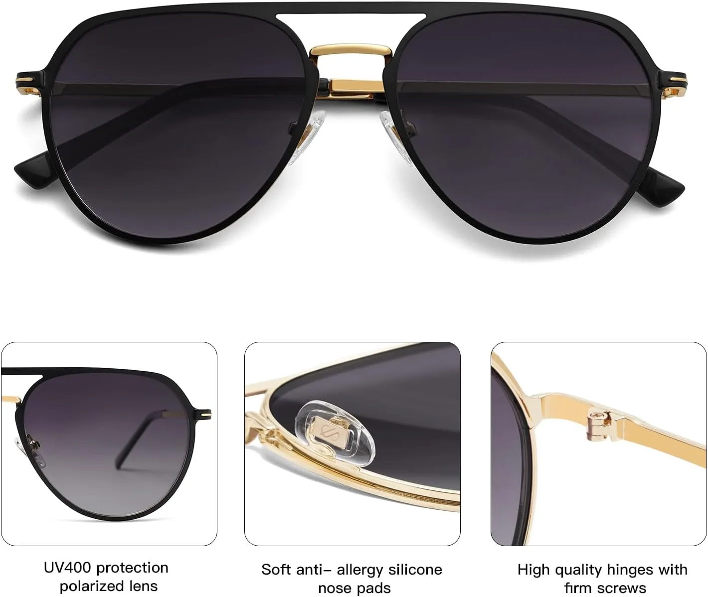 SOJOS Trendy Aviator Polarized Sunglasses for Women Men Retro Shades Classic Metal Sun Glasses SJ1204A