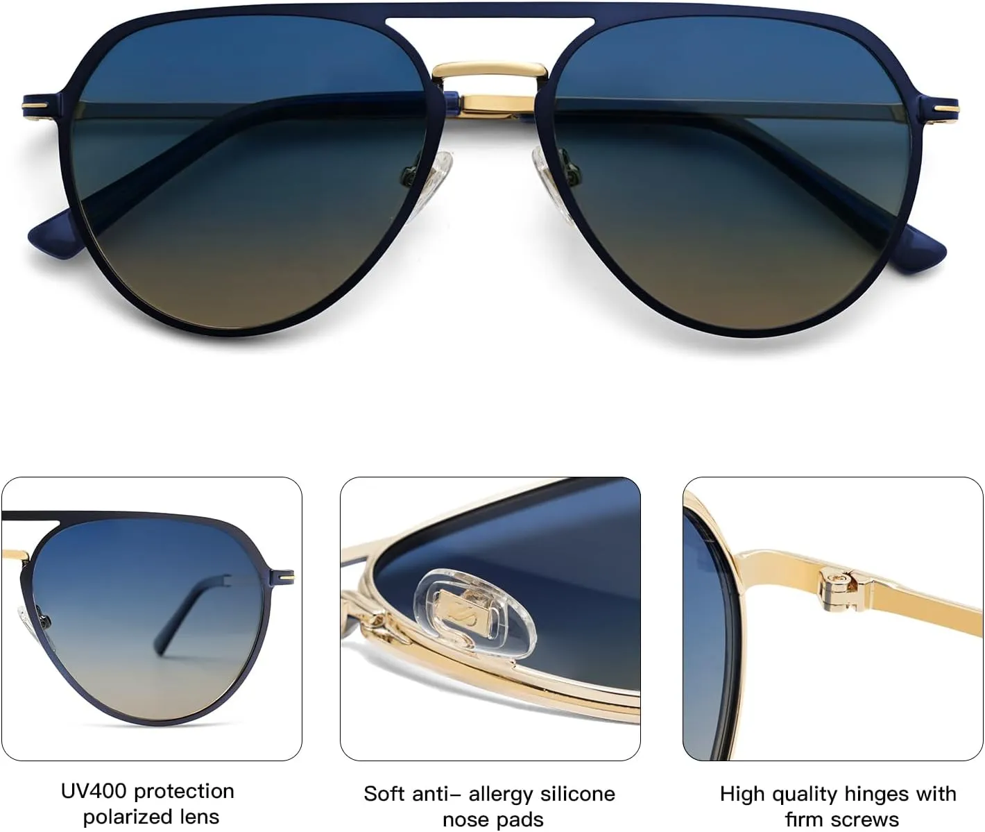 SOJOS Trendy Aviator Polarized Sunglasses for Women Men Retro Shades Classic Metal Sun Glasses SJ1204A