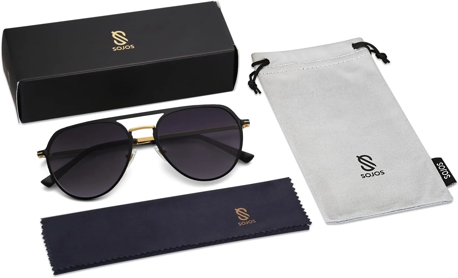 SOJOS Trendy Aviator Polarized Sunglasses for Women Men Retro Shades Classic Metal Sun Glasses SJ1204A