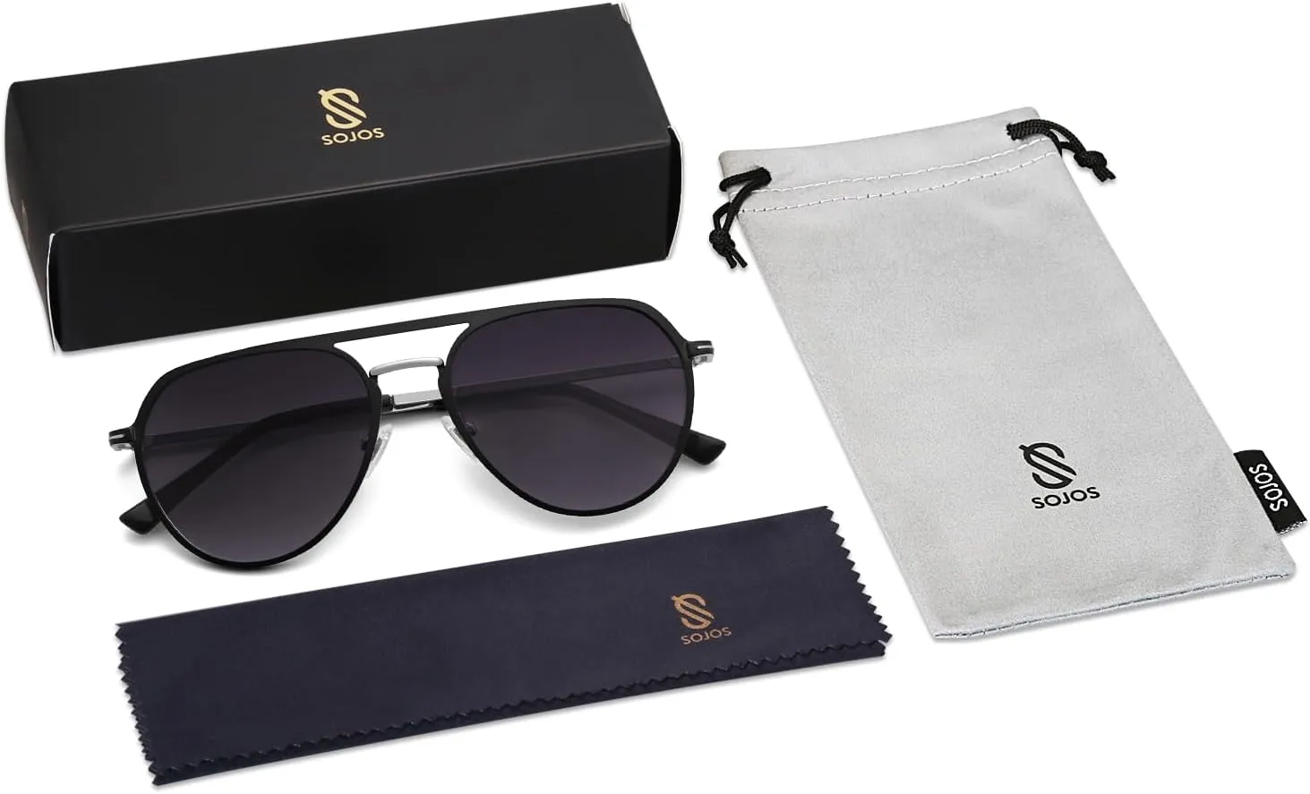 SOJOS Trendy Aviator Polarized Sunglasses for Women Men Retro Shades Classic Metal Sun Glasses SJ1204A
