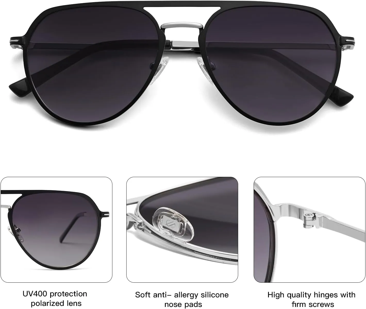 SOJOS Trendy Aviator Polarized Sunglasses for Women Men Retro Shades Classic Metal Sun Glasses SJ1204A