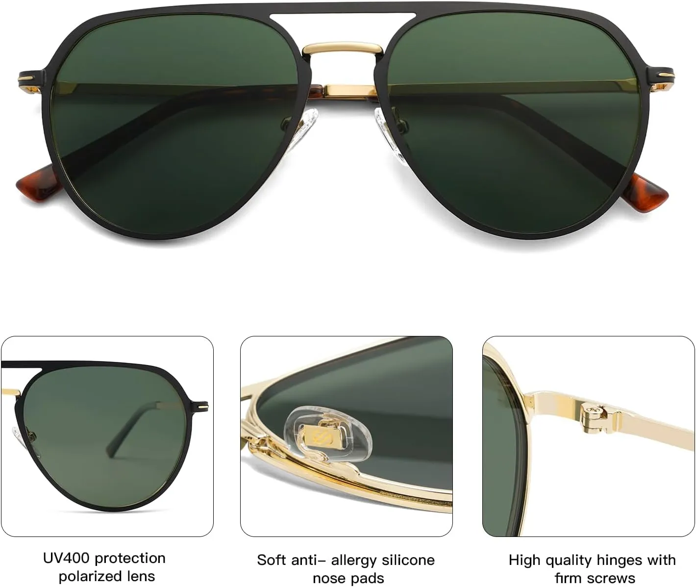 SOJOS Trendy Aviator Polarized Sunglasses for Women Men Retro Shades Classic Metal Sun Glasses SJ1204A