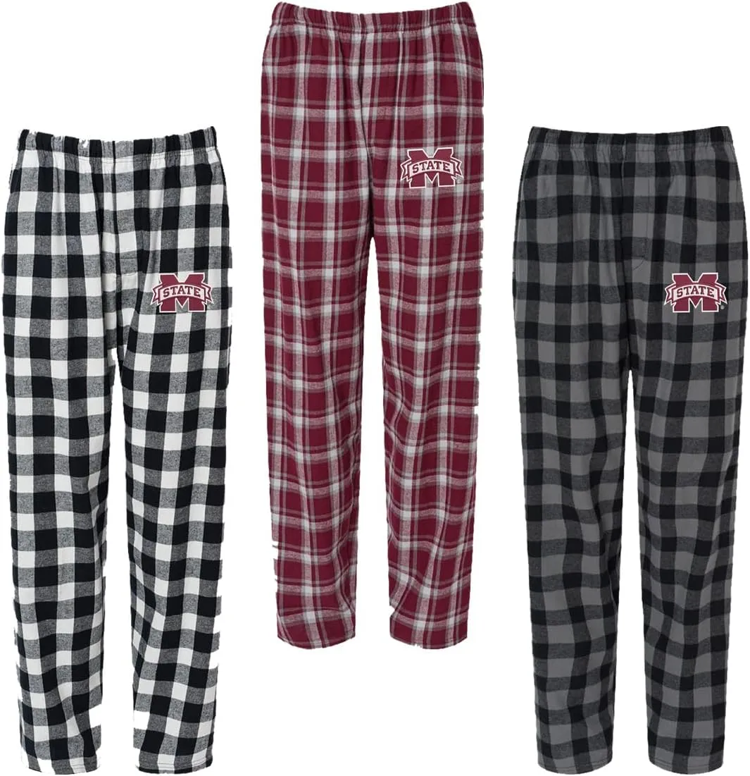 Sorority Letters Shop Mississippi State University Flannel Pajama Pants with Embroidered Mississippi State M Logo