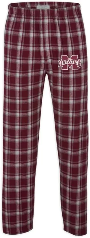 Sorority Letters Shop Mississippi State University Flannel Pajama Pants with Embroidered Mississippi State M Logo