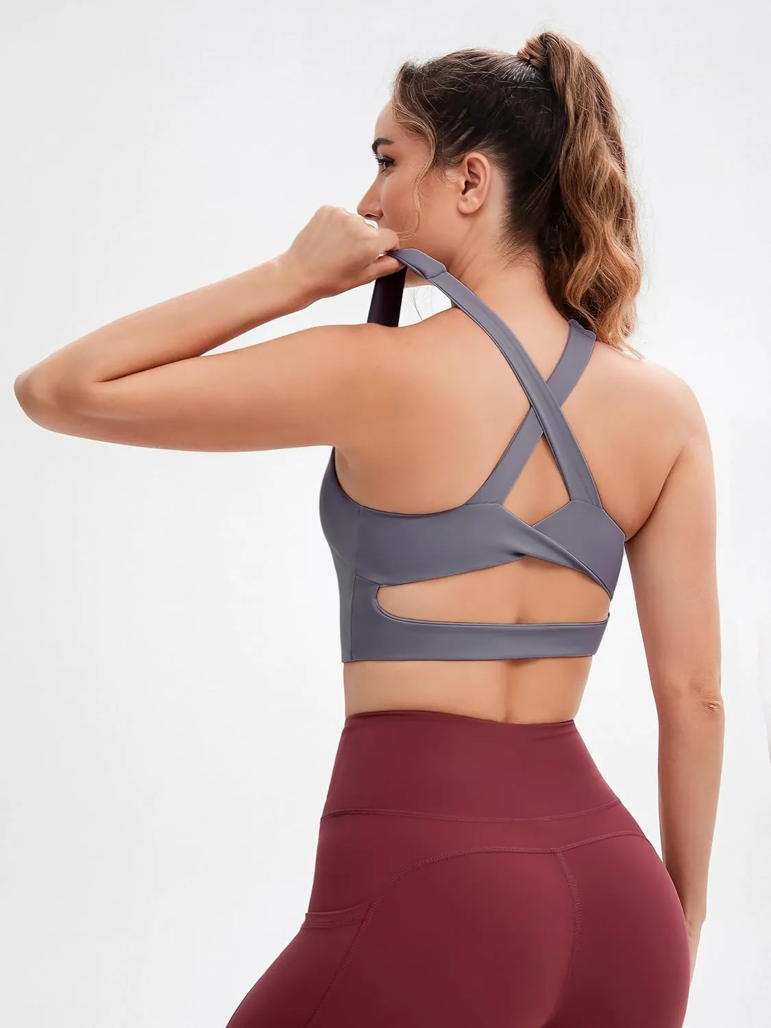 Sports Bras for Women Criss-Cross Back Padded Workout Tank Tops Medium Support Crop Tops for Women
