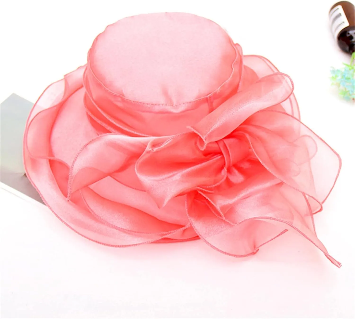 Spring Summer Mesh Sunshade Hats Flower Temperament Wedding Dress Sun Dome Large Brim Derby Hats for Women 2025
