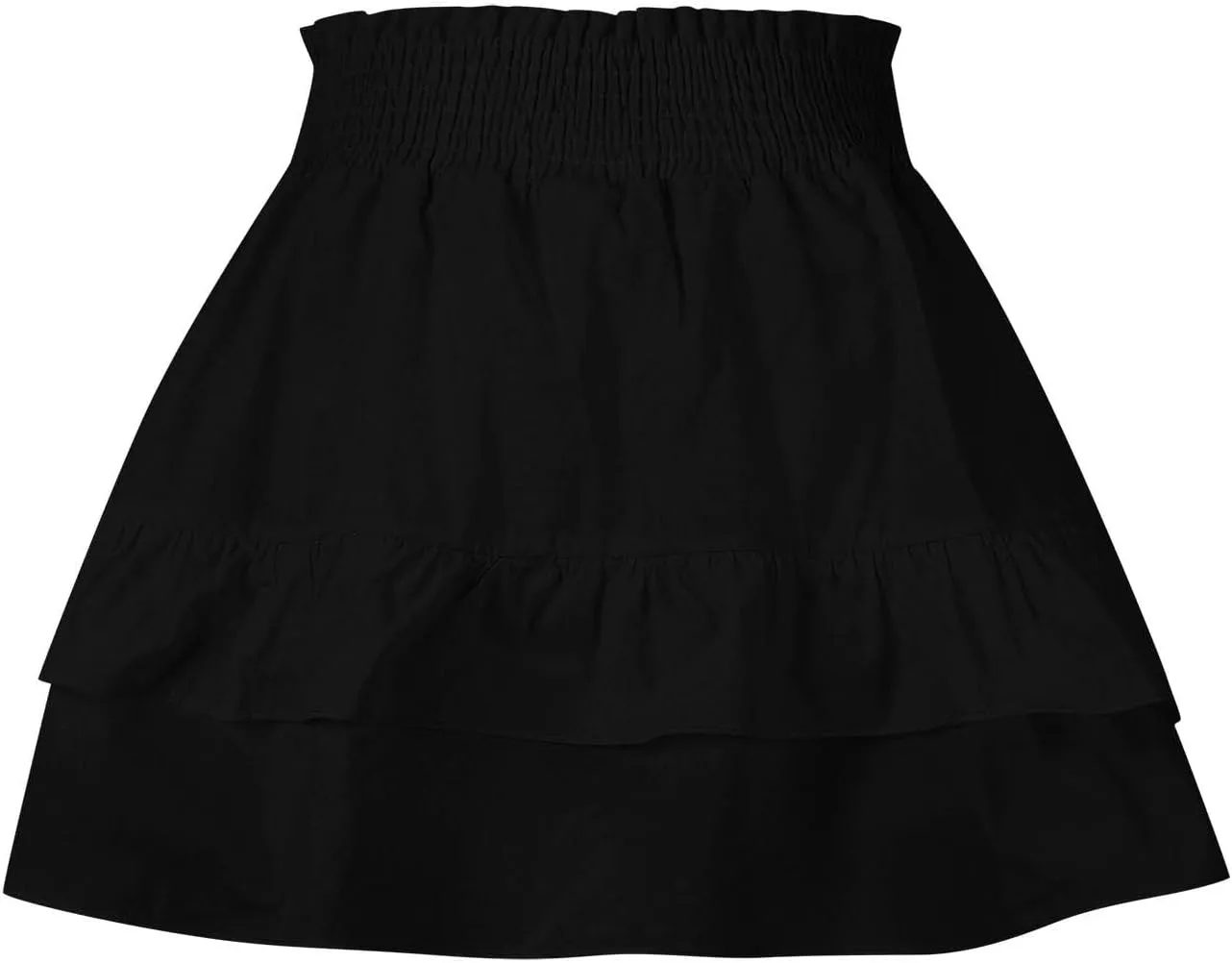 Summer Skirts for Women Pleated Elastic Waist Layered Ruffle Mini Skirt Casual Lightweight Active Skirts