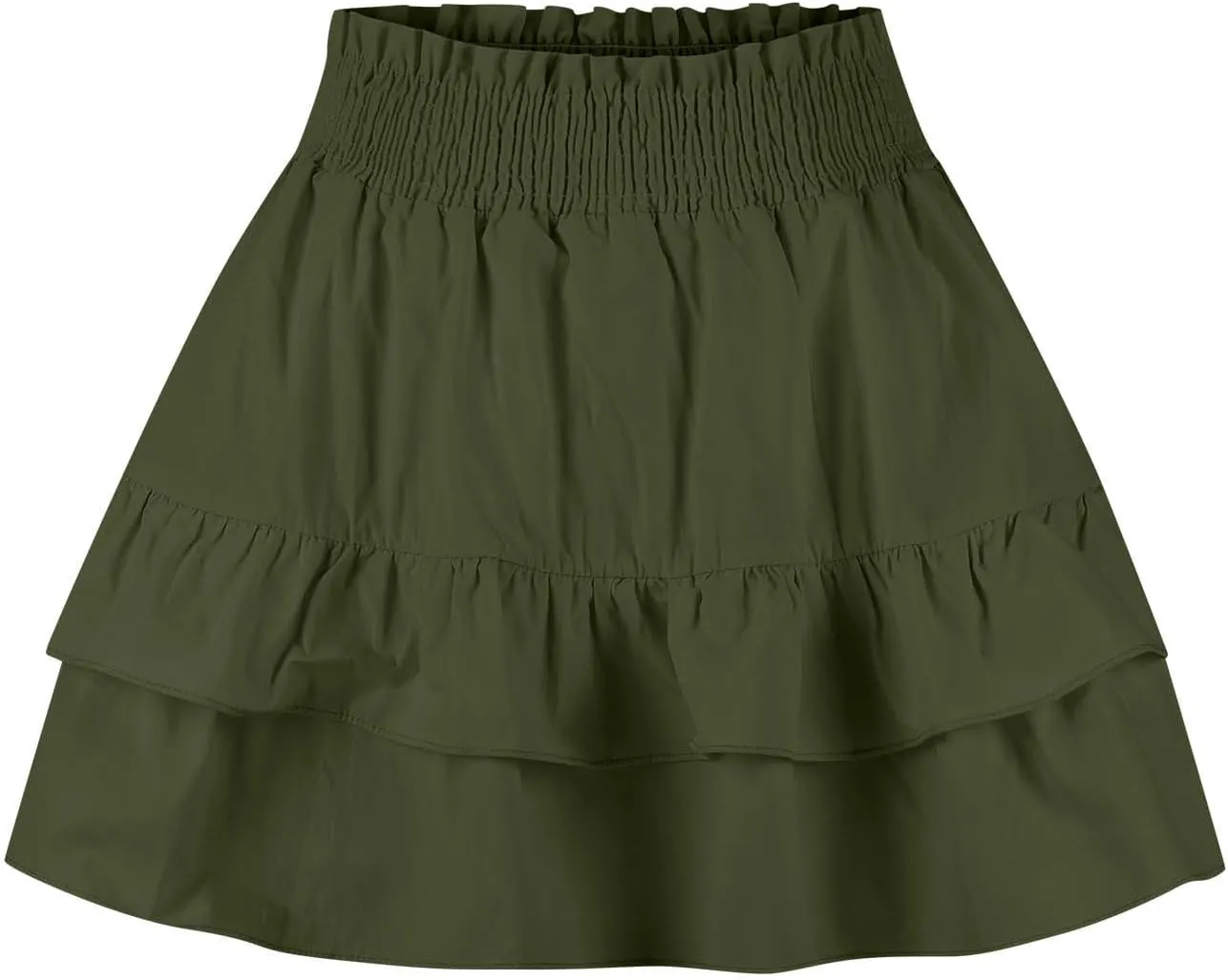 Summer Skirts for Women Pleated Elastic Waist Layered Ruffle Mini Skirt Casual Lightweight Active Skirts