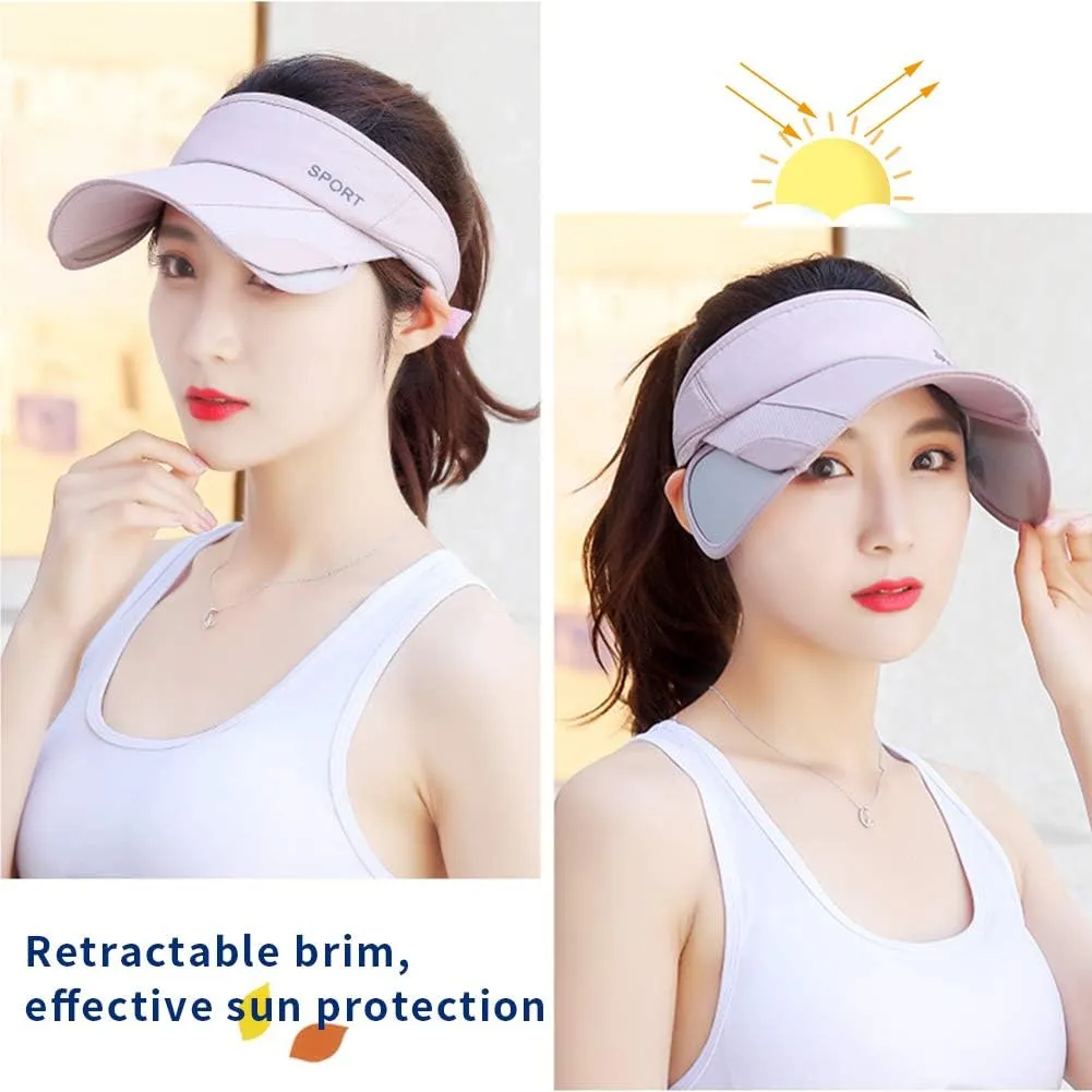 Summer Sun Visor Hat - Women Adjustable Golf Cap with Retractable Brim, UV Protection Beach/Tennis Sport Hat