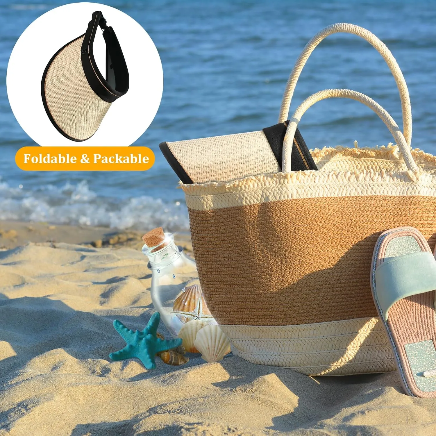 Sun Hats for Women, Beach Hat Sun Hat Women Visor Hats Wide Brim Straw Ponytail Hats for Women Foldable Floppy