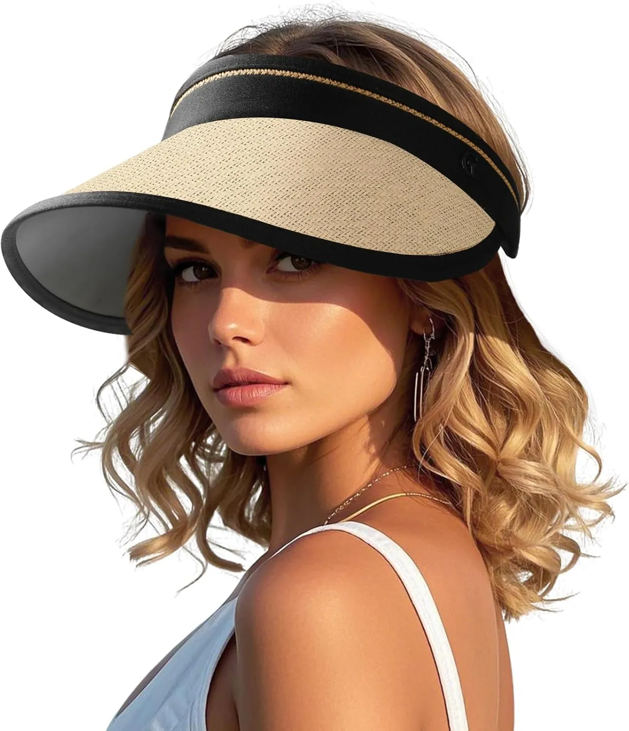 Sun Hats for Women, Beach Hat Sun Hat Women Visor Hats Wide Brim Straw Ponytail Hats for Women Foldable Floppy