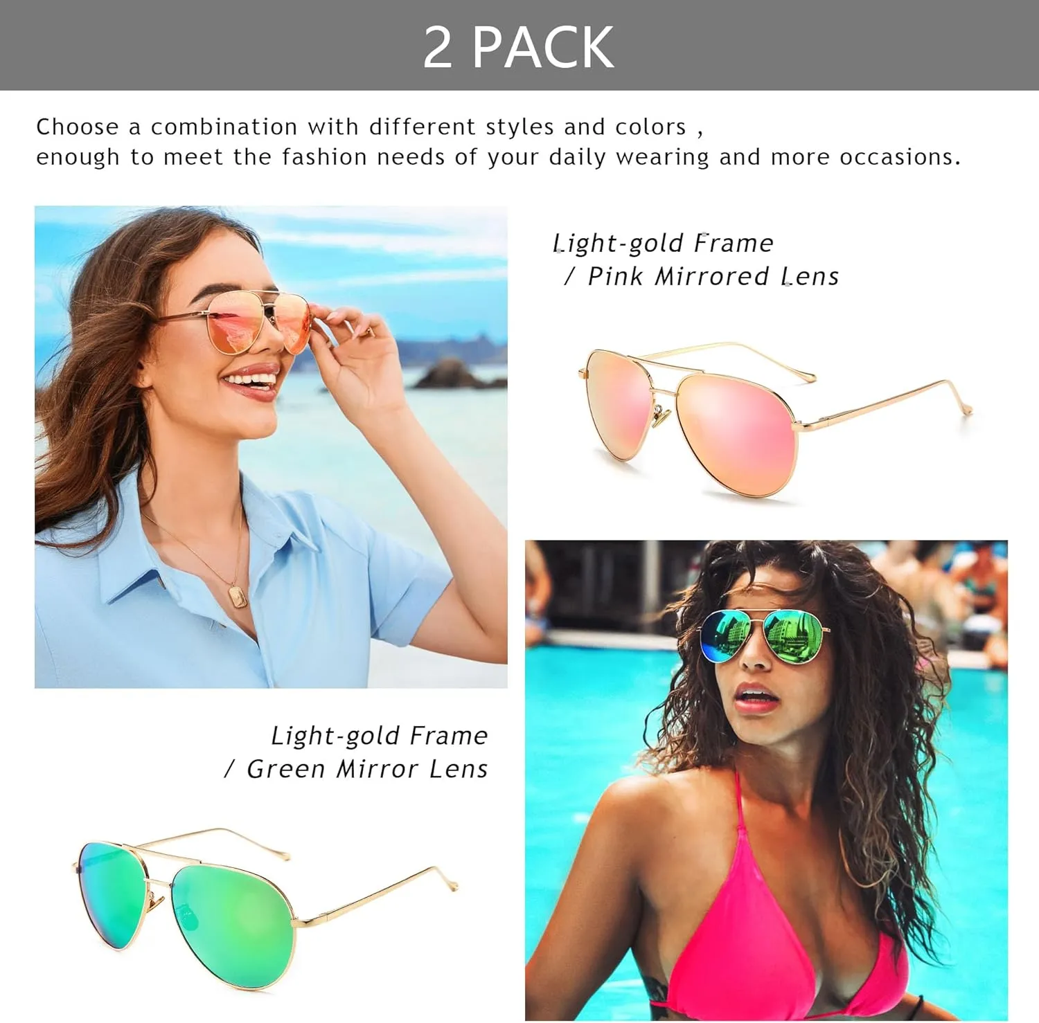 SUNGAIT Women's Lightweight Oversized Aviator Sunglasses - Mirrored Polarized Lens