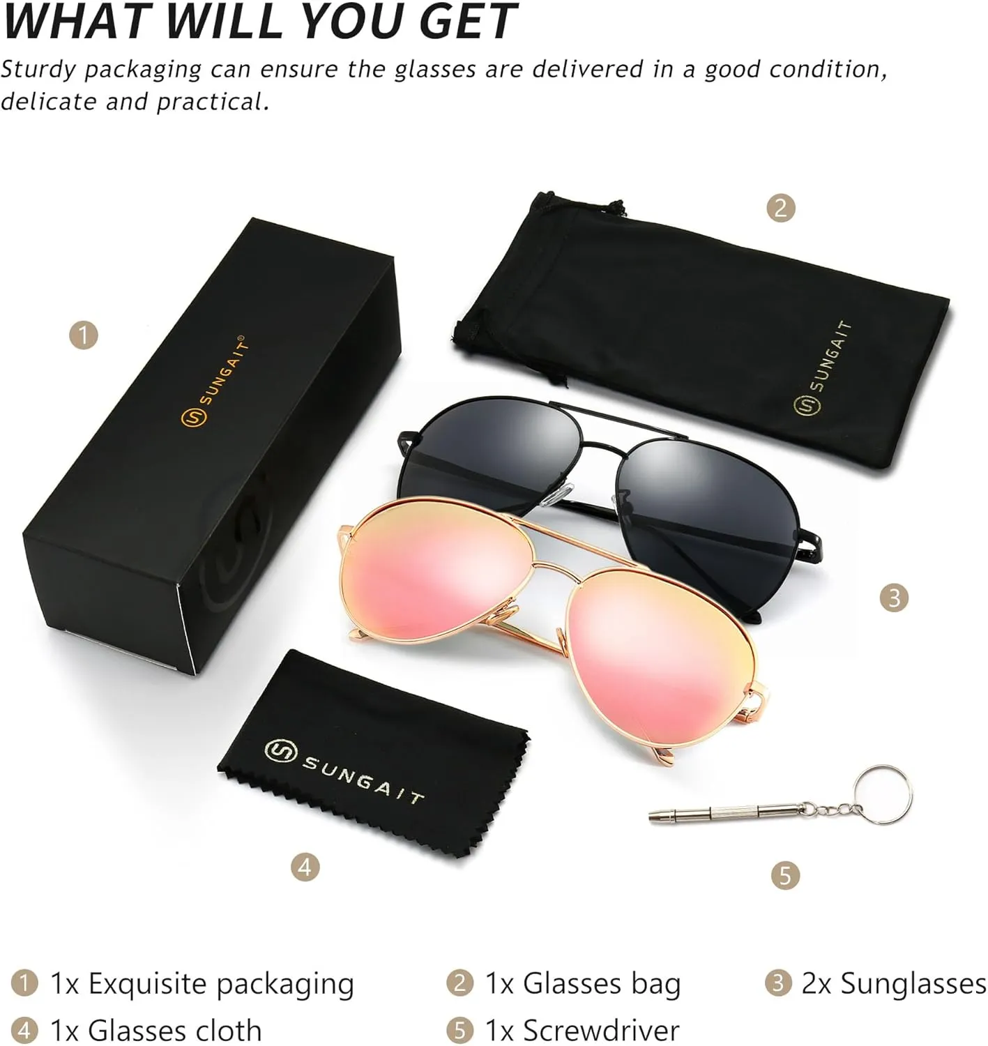 SUNGAIT Women's Lightweight Oversized Aviator Sunglasses - Mirrored Polarized Lens
