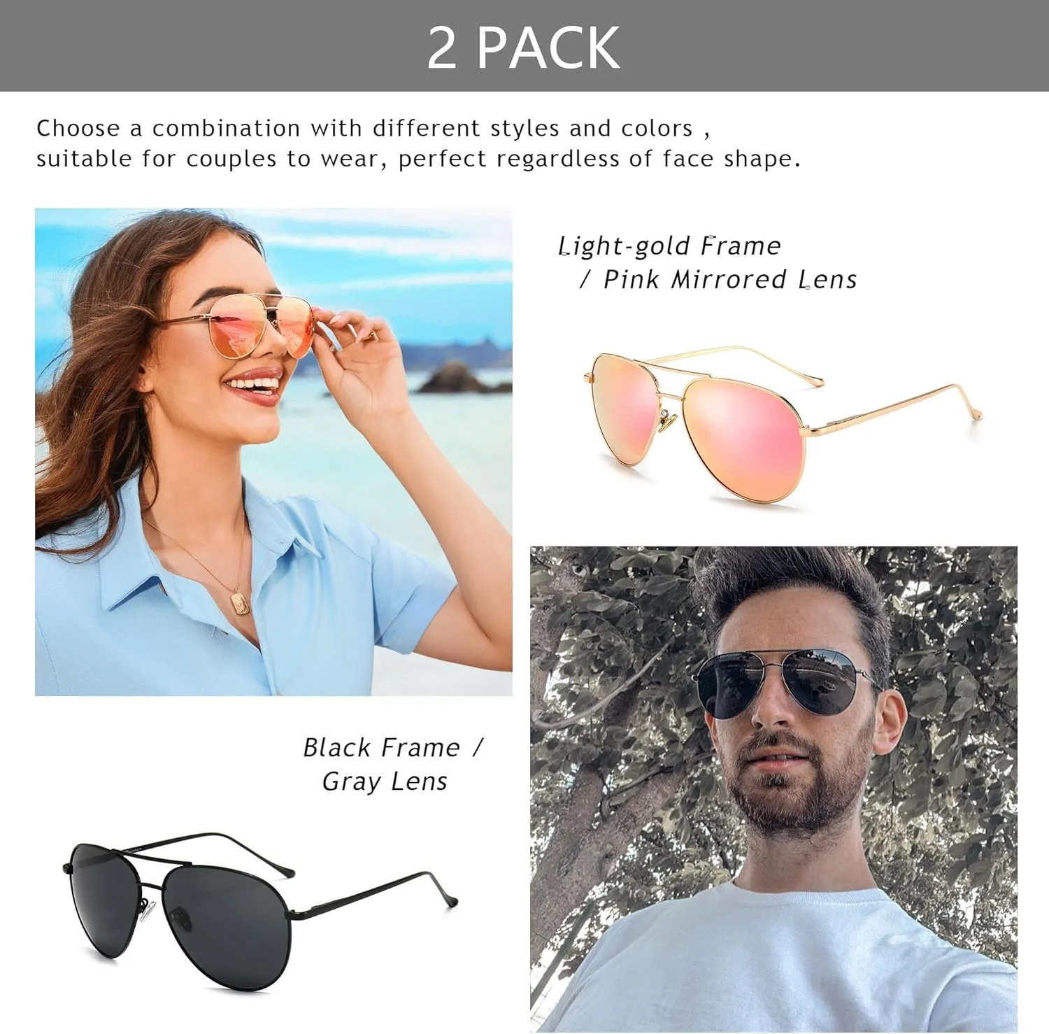 SUNGAIT Women's Lightweight Oversized Aviator Sunglasses - Mirrored Polarized Lens