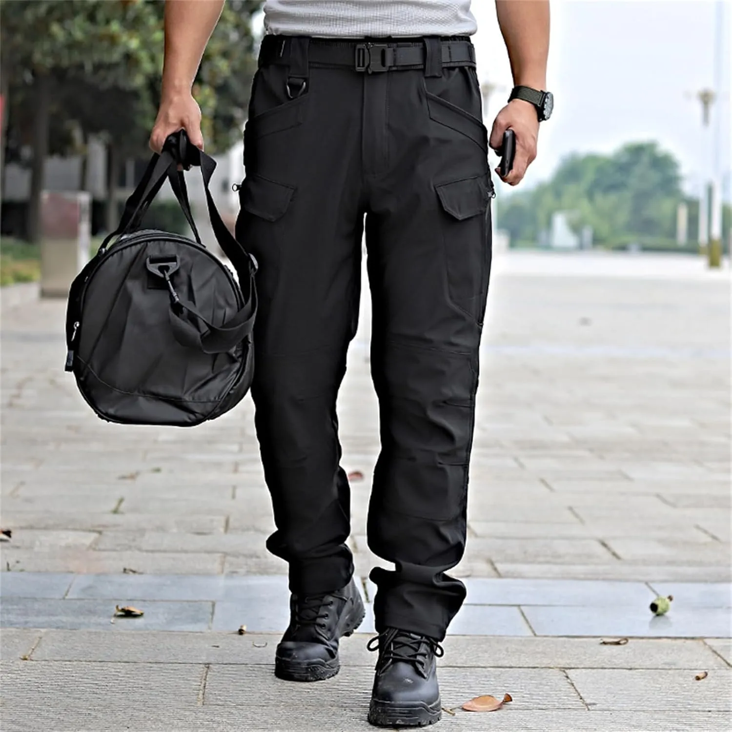 Tactical Cargo Pants Mens Relaxed Fit Flex Ripstop Cargo Pants Outdoor EDC Hiking Work Pants with Multi Pockets