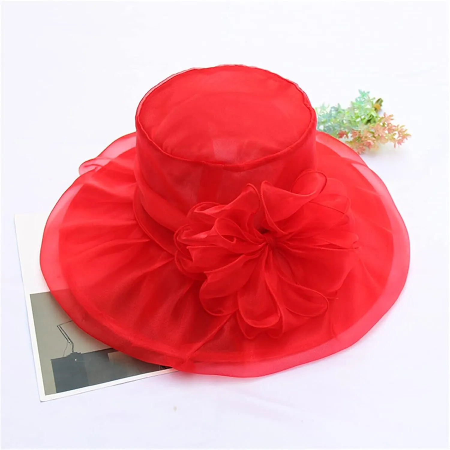 Tea Hats for Women Derby Fascinators Church Garden Party Easter Outfits Wide Brim Organza Leaf Flower Summer Hat