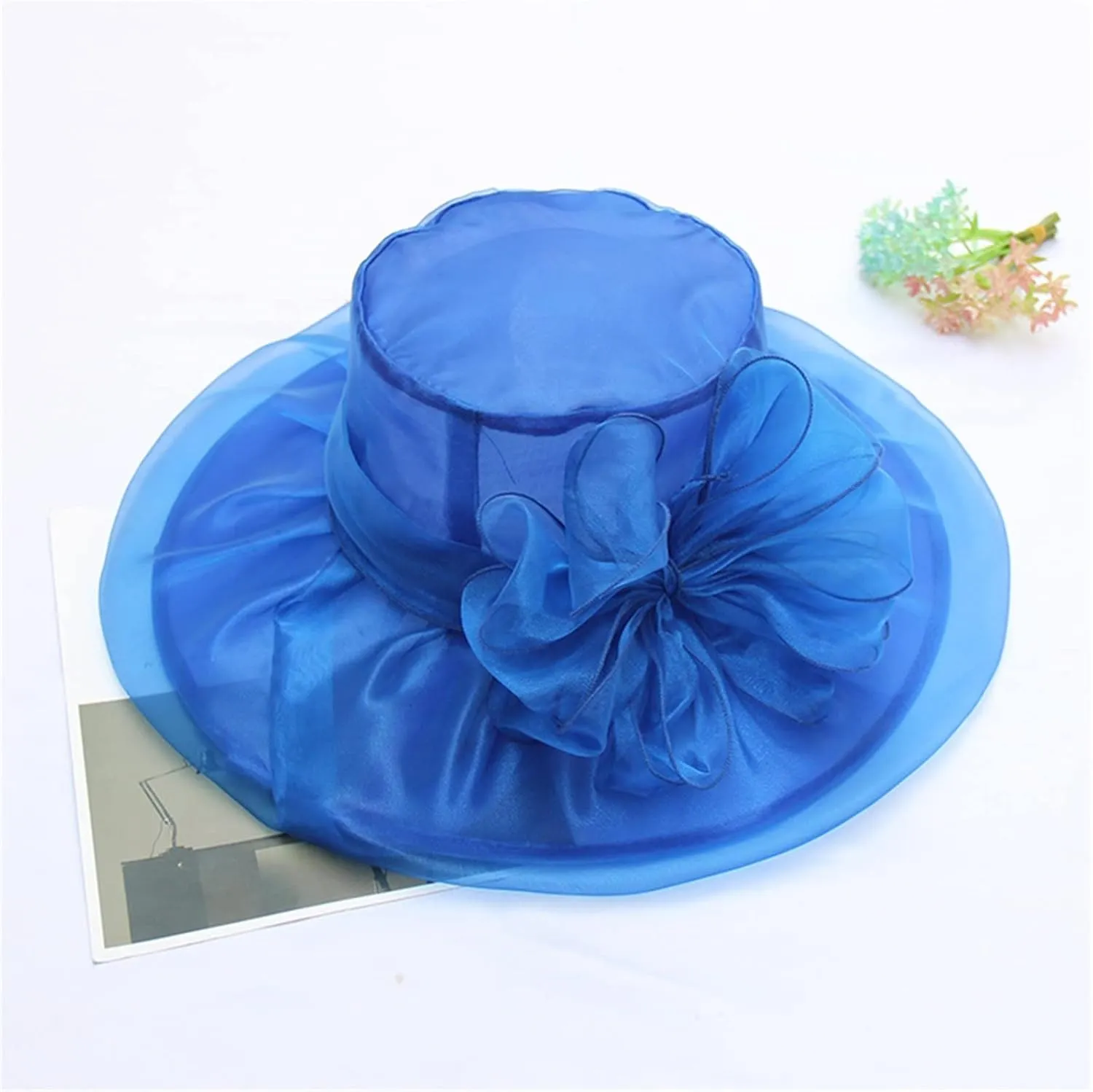 Tea Hats for Women Derby Fascinators Church Garden Party Easter Outfits Wide Brim Organza Leaf Flower Summer Hat