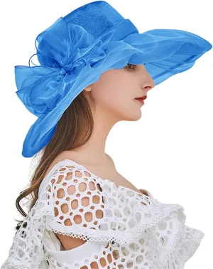 Tea Hats for Women Derby Fascinators Church Garden Party Easter Outfits Wide Brim Organza Leaf Flower Summer Hat