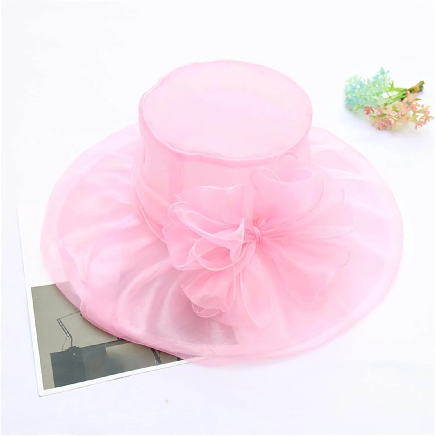 Tea Hats for Women Derby Fascinators Church Garden Party Easter Outfits Wide Brim Organza Leaf Flower Summer Hat