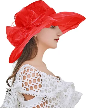Tea Hats for Women Derby Fascinators Church Garden Party Easter Outfits Wide Brim Organza Leaf Flower Summer Hat