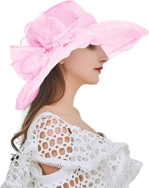 Tea Hats for Women Derby Fascinators Church Garden Party Easter Outfits Wide Brim Organza Leaf Flower Summer Hat