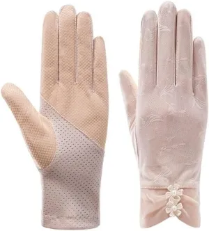Thin Sun Protection Gloves, Women's lace All Finger Elastic Touch Screen Gloves