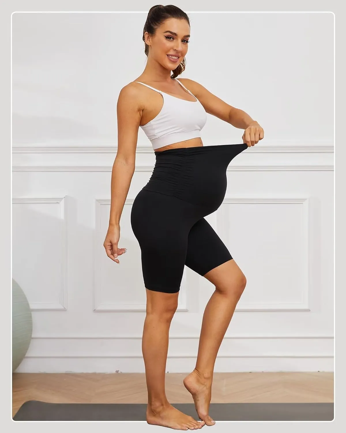 UBCUTE Women's Maternity Biker Shorts Over Belly-High Waist Pregnancy Black Workout Yoga Shorts Comfy Running Activewear