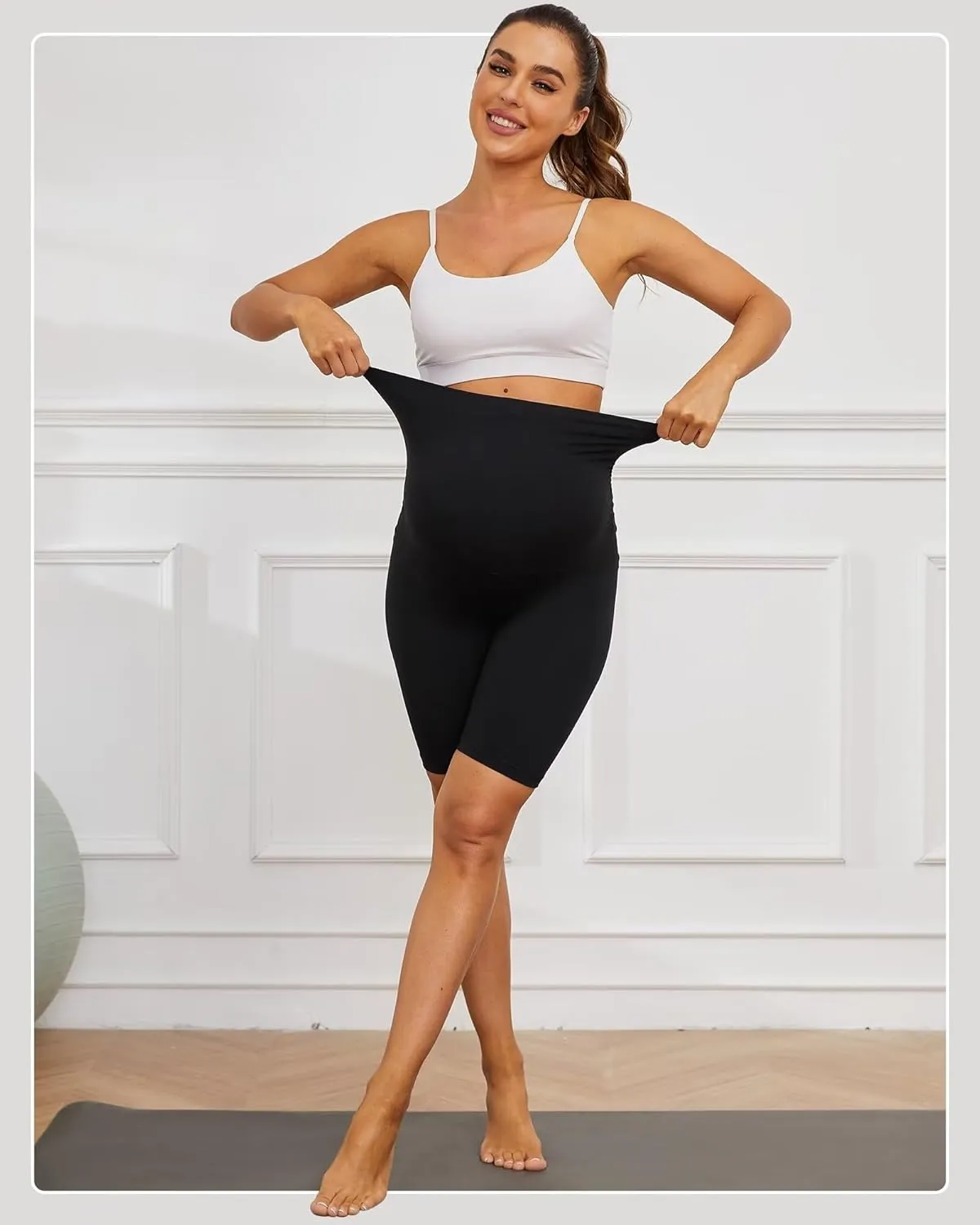 UBCUTE Women's Maternity Biker Shorts Over Belly-High Waist Pregnancy Black Workout Yoga Shorts Comfy Running Activewear