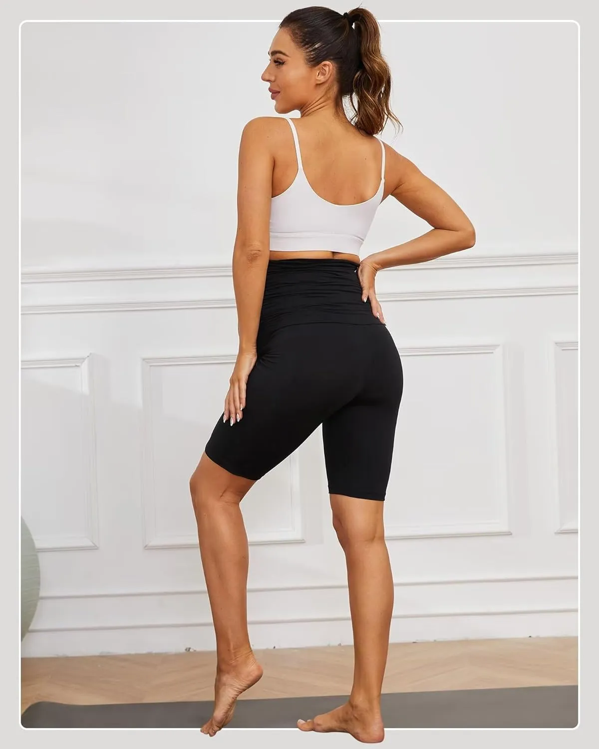 UBCUTE Women's Maternity Biker Shorts Over Belly-High Waist Pregnancy Black Workout Yoga Shorts Comfy Running Activewear