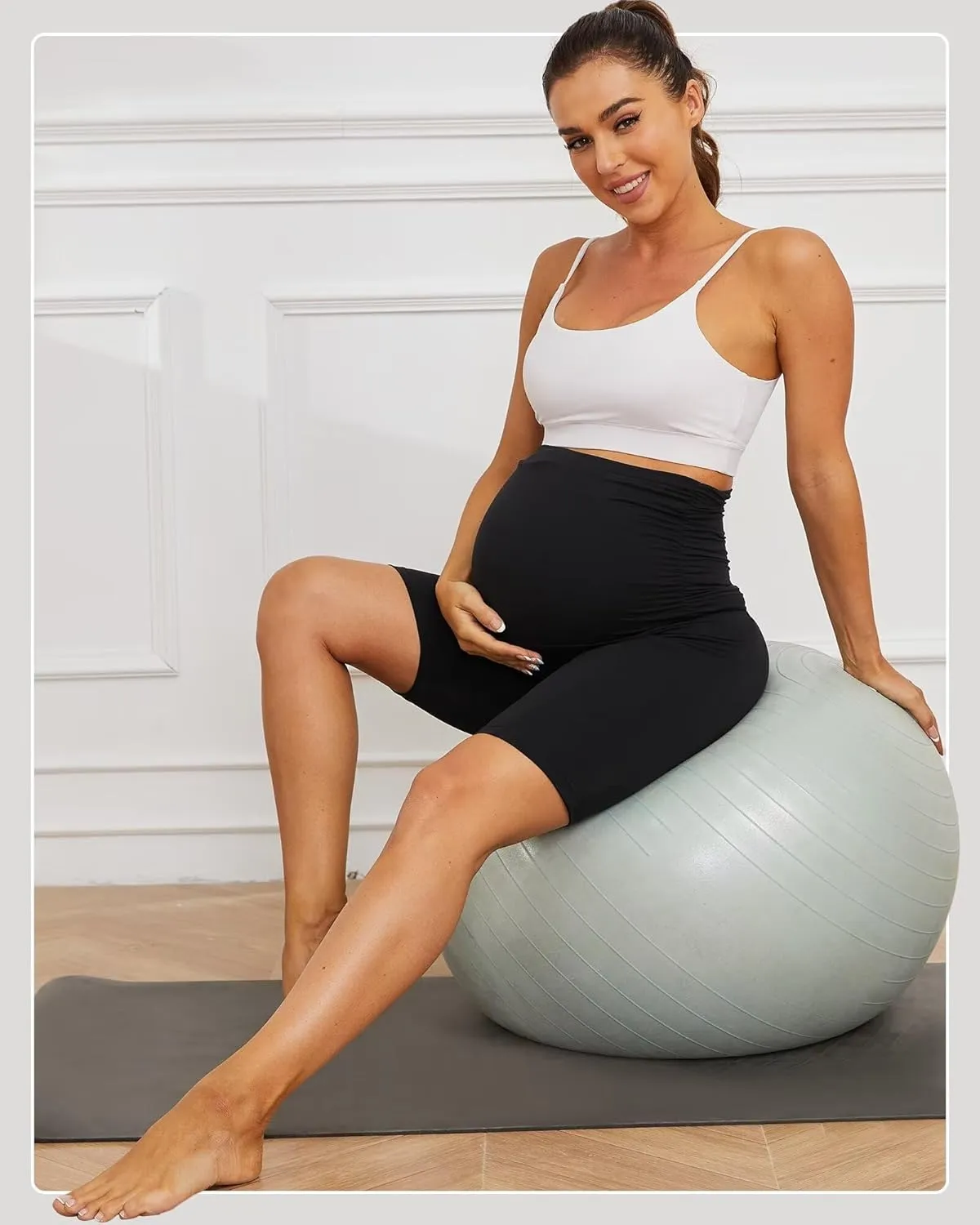 UBCUTE Women's Maternity Biker Shorts Over Belly-High Waist Pregnancy Black Workout Yoga Shorts Comfy Running Activewear