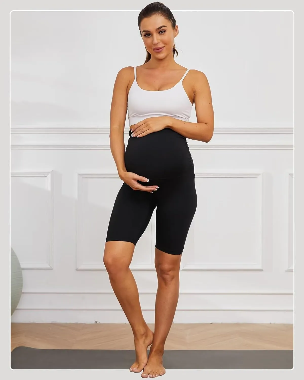 UBCUTE Women's Maternity Biker Shorts Over Belly-High Waist Pregnancy Black Workout Yoga Shorts Comfy Running Activewear