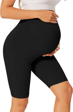 UBCUTE Women's Maternity Biker Shorts Over Belly-High Waist Pregnancy Black Workout Yoga Shorts Comfy Running Activewear
