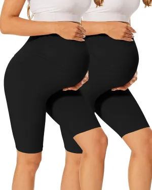 UBCUTE Women's Maternity Biker Shorts Over Belly-High Waist Pregnancy Black Workout Yoga Shorts Comfy Running Activewear