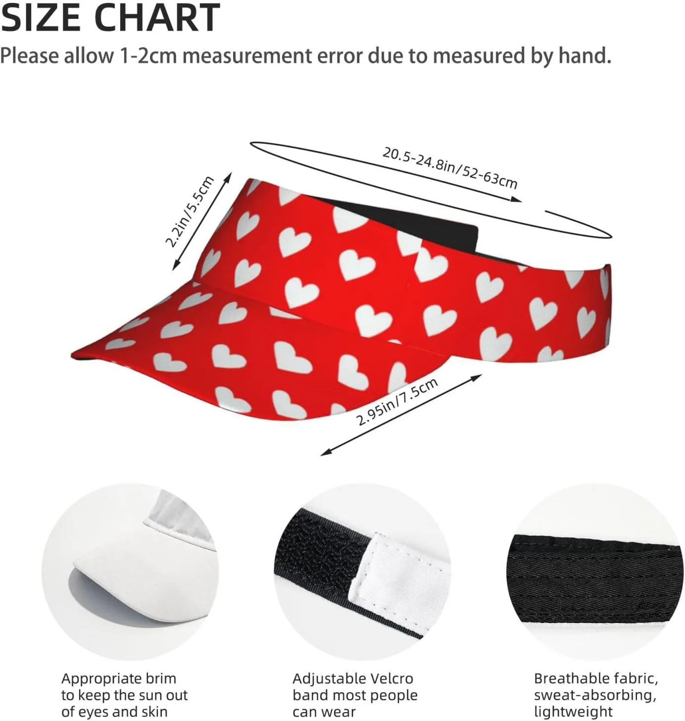 Valentines Hearts Hats for Men Women Valentine's Day Sport Sun Visor Hats Adjustable Hat Golf, Running Outdoor Hats
