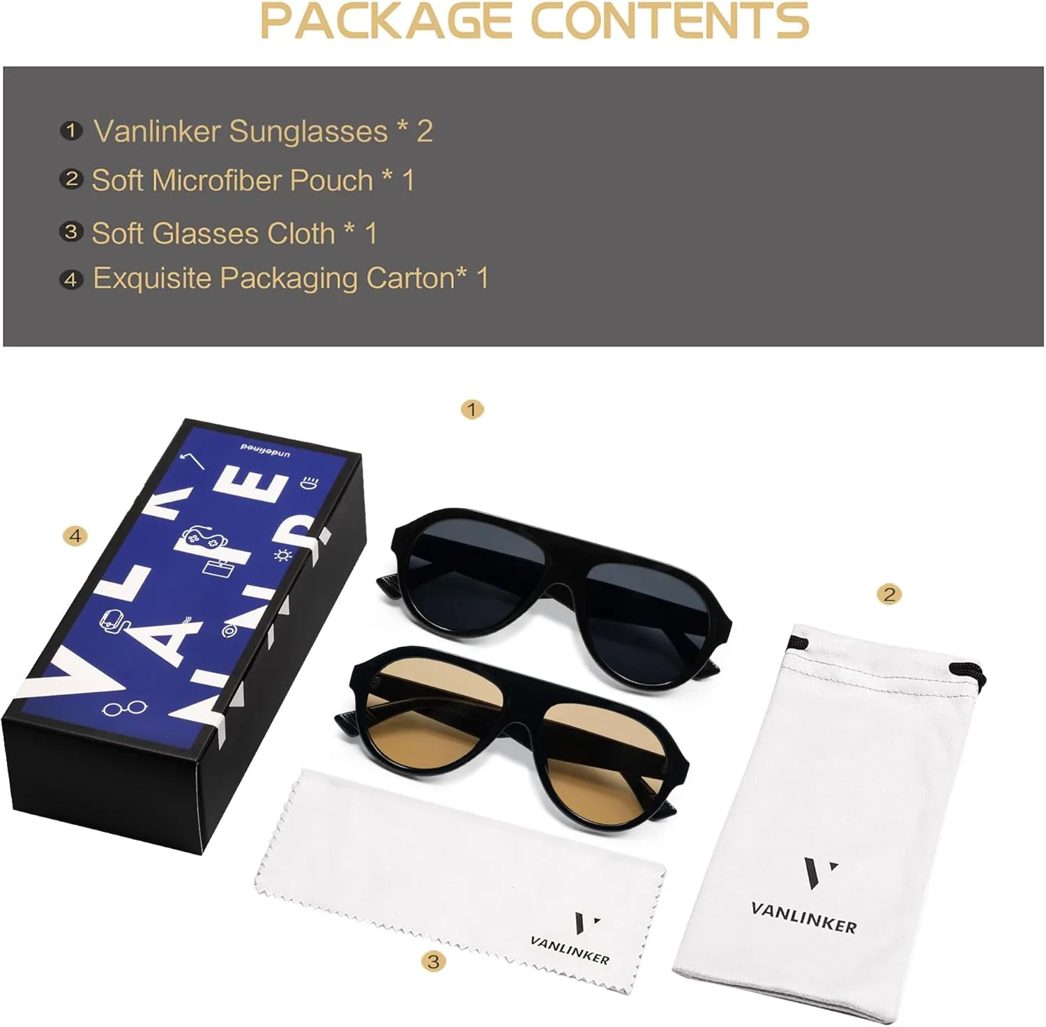 VANLINKER Retro Aviator Polarized Sunglasses for Men Women Trendy 70s Vintage Plastic Frame Sun Glasses VL9750