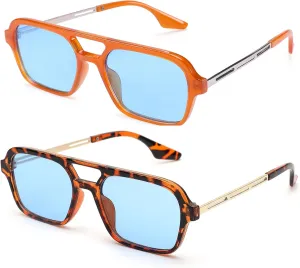 Vintage 70s Aviator Sunglasses for Women and Men Square Flat Shades with UV400 Protection