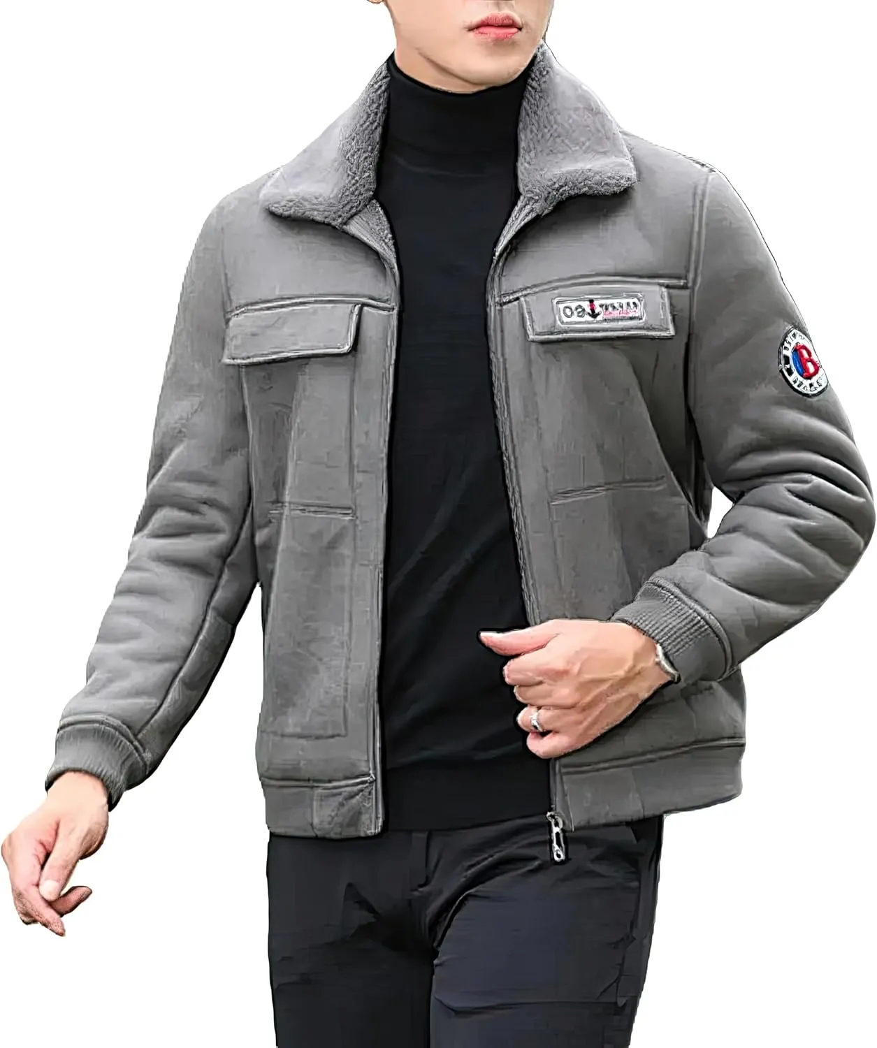 Vintage Distressed Bomber Genuine Sherpa Shearling Sheep Skin Leather Jacket Men -Faux Fur Lined Air Force G1 Military Jacket