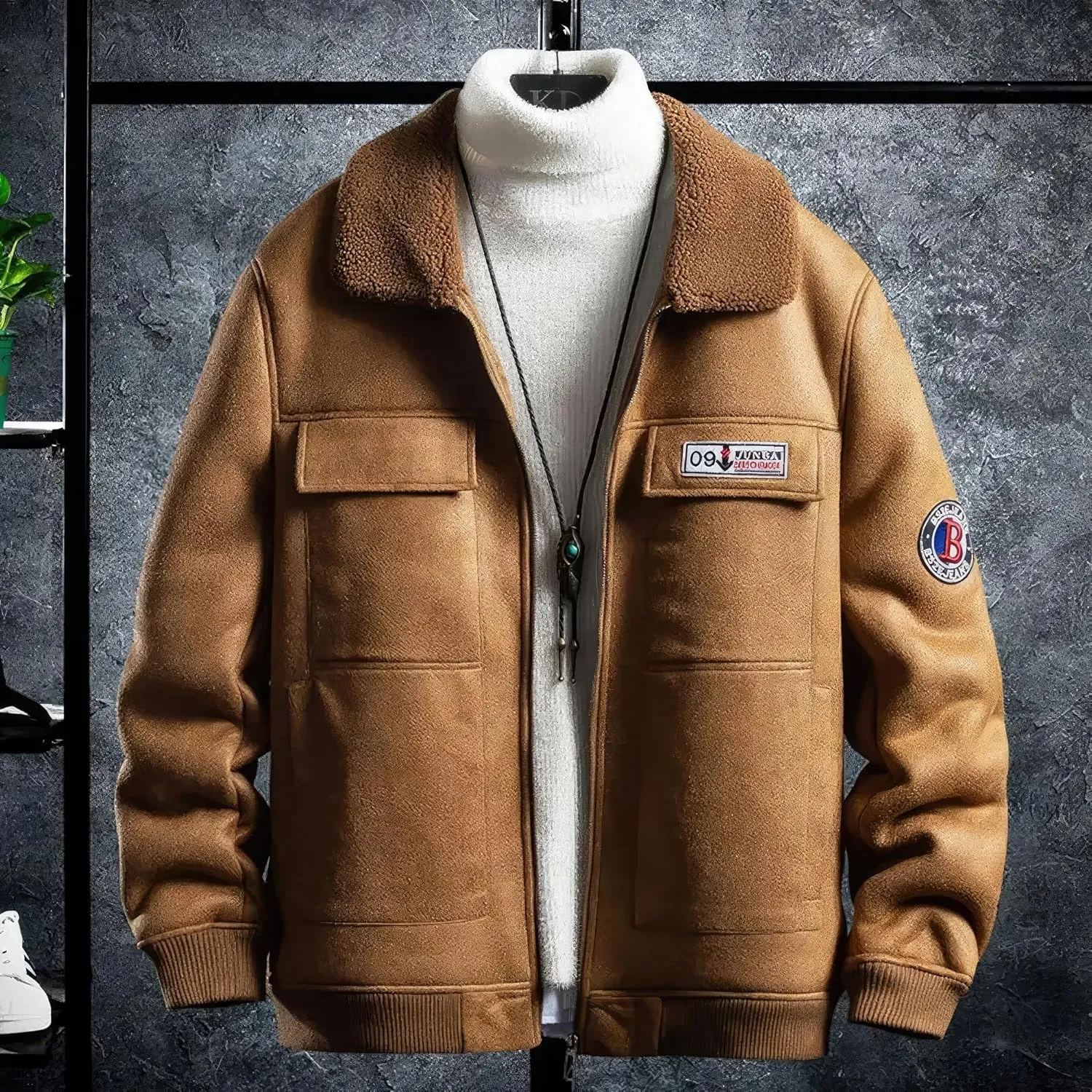 Vintage Distressed Bomber Genuine Sherpa Shearling Sheep Skin Leather Jacket Men -Faux Fur Lined Air Force G1 Military Jacket