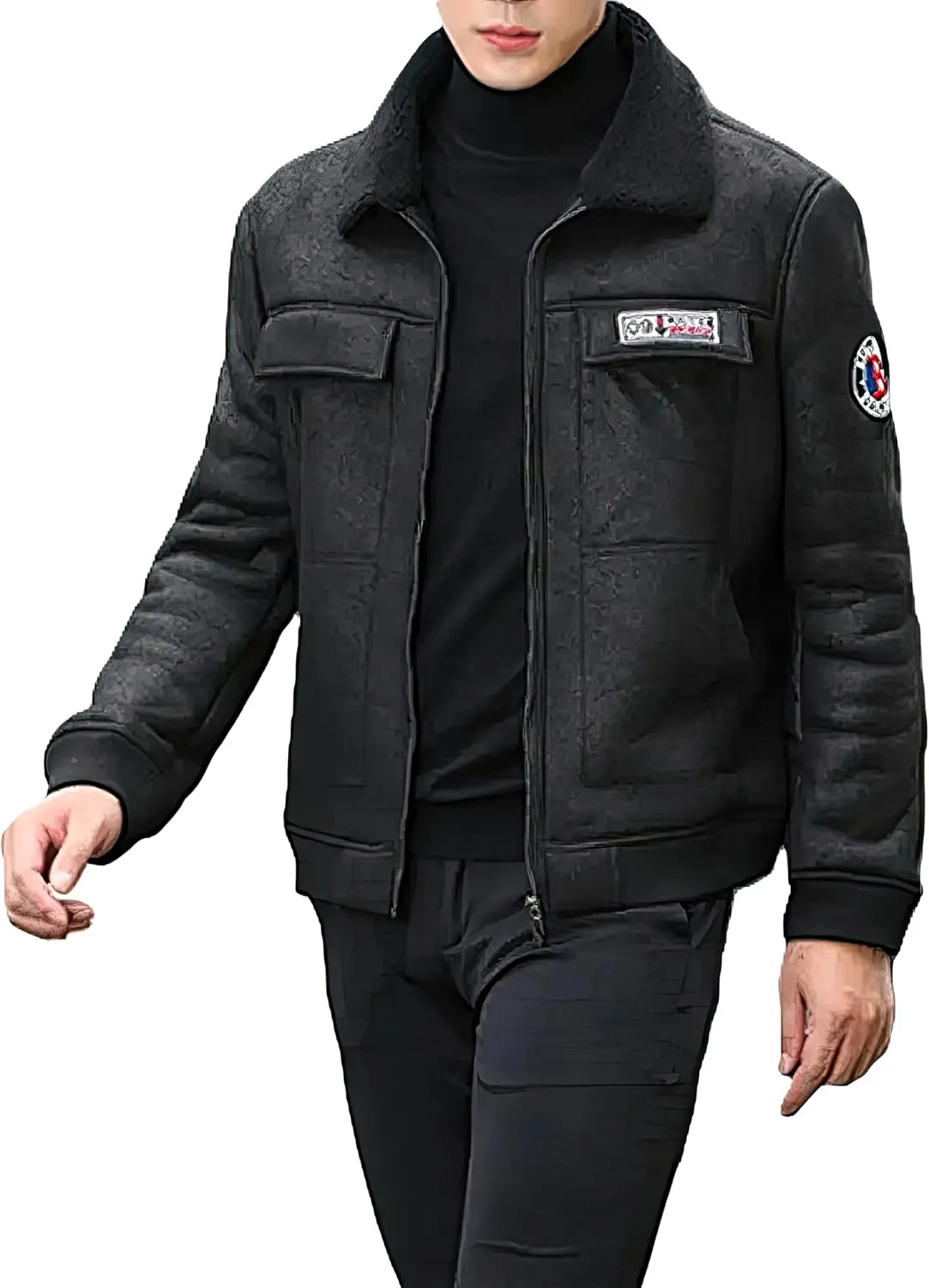 Vintage Distressed Bomber Genuine Sherpa Shearling Sheep Skin Leather Jacket Men -Faux Fur Lined Air Force G1 Military Jacket