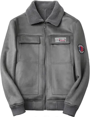 Vintage Distressed Bomber Genuine Sherpa Shearling Sheep Skin Leather Jacket Men -Faux Fur Lined Air Force G1 Military Jacket