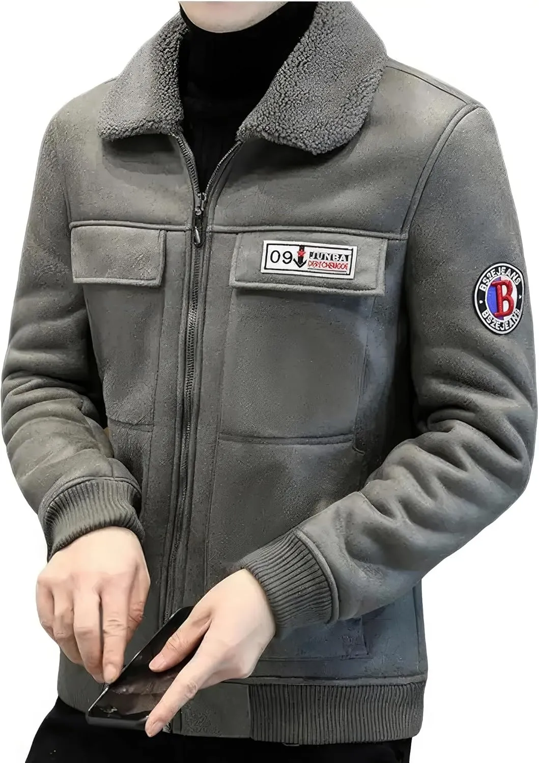 Vintage Distressed Bomber Genuine Sherpa Shearling Sheep Skin Leather Jacket Men -Faux Fur Lined Air Force G1 Military Jacket