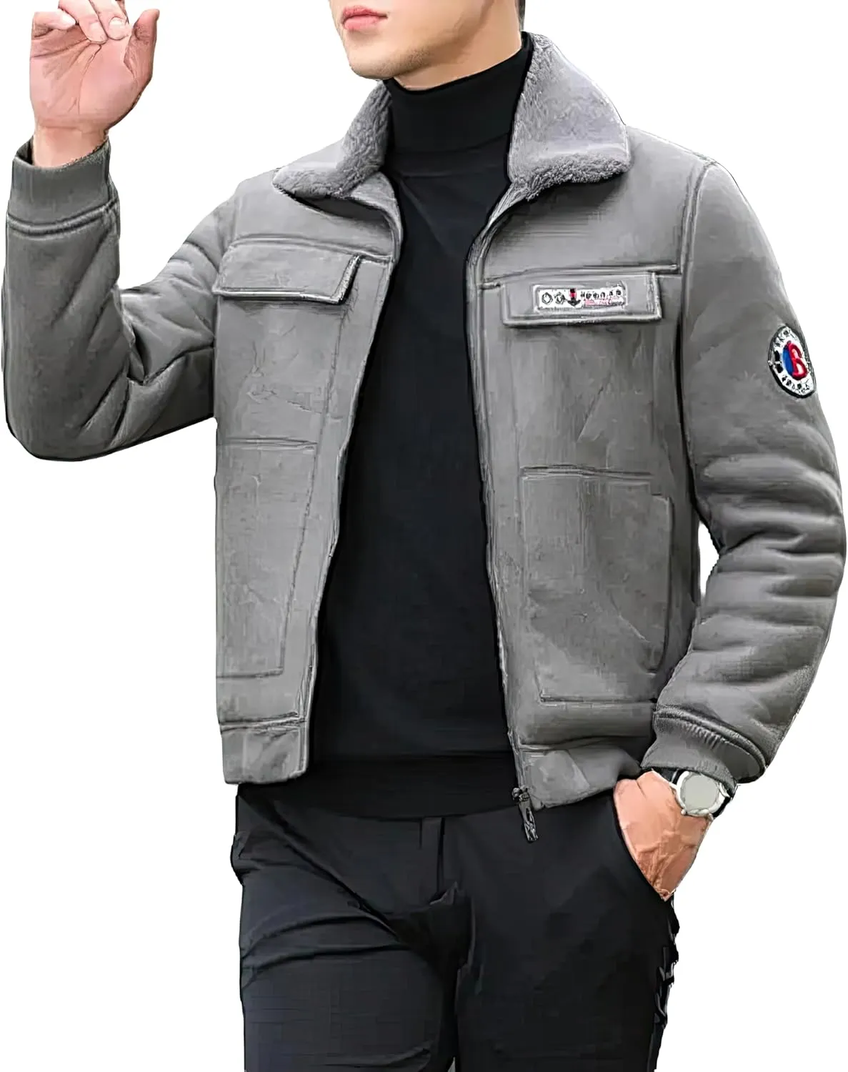 Vintage Distressed Bomber Genuine Sherpa Shearling Sheep Skin Leather Jacket Men -Faux Fur Lined Air Force G1 Military Jacket
