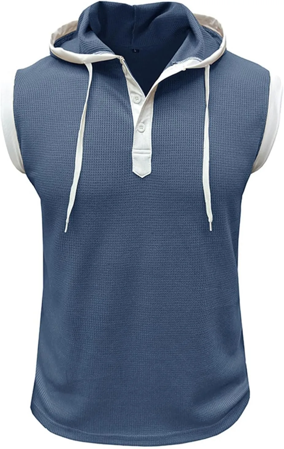 Waffle Tank Top for Men Hooded Shirts Gym Workout Bodybuilding Sleeveless Muscle T Shirts Block Color Vest Hoodies