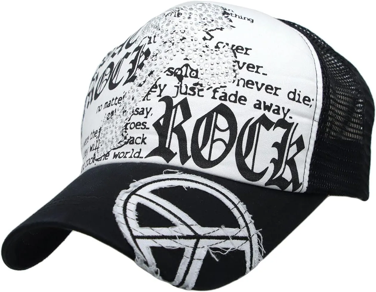 WITHMOONS Meshed Baseball Cap Skull Rhinestones Trucker Hat KR1751