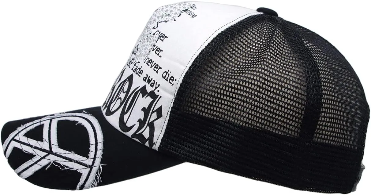 WITHMOONS Meshed Baseball Cap Skull Rhinestones Trucker Hat KR1751